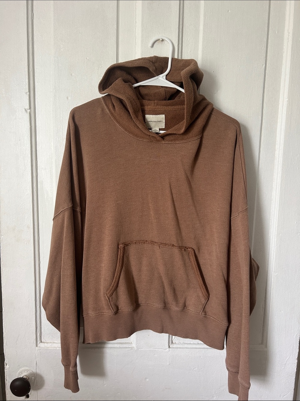 American Eagle Outfitters Cropped Mauve-Brown Hooded Pullover - Picture 7 of 7